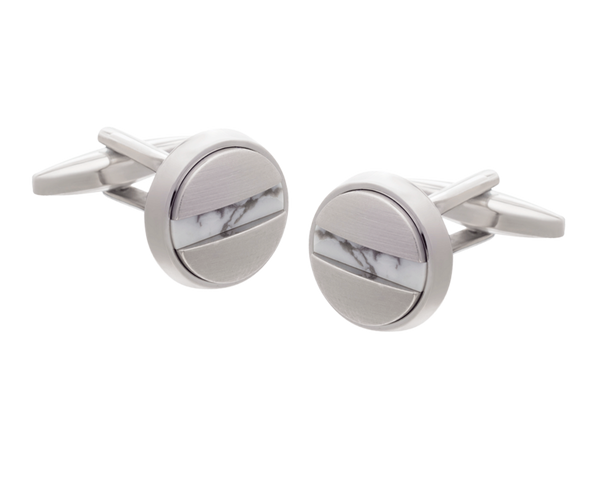 Slotted Screw Silver Plate Howlite Cufflinks