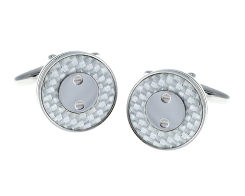 Screw Plated White Carbon Fibre Cufflinks