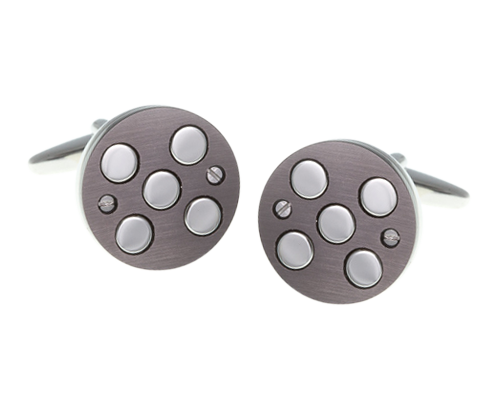 5 Circle Brushed Gun Metal Round Cufflinks