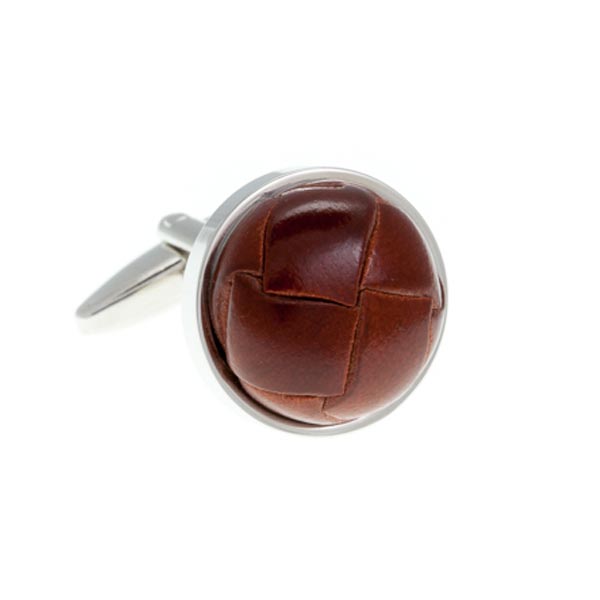 Brown Leather Vintage Button Cufflinks by Elizabeth Parker England