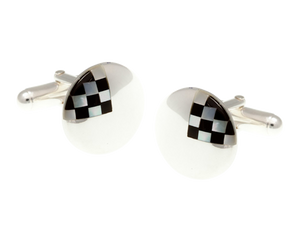 Solid Silver Mother Of Pearl Chequered Cufflinks