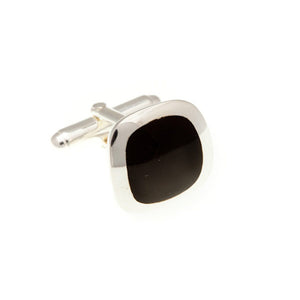 Soft Square .925 Solid Silver Cufflinks with Black Onyx Insert by Elizabeth Parker England