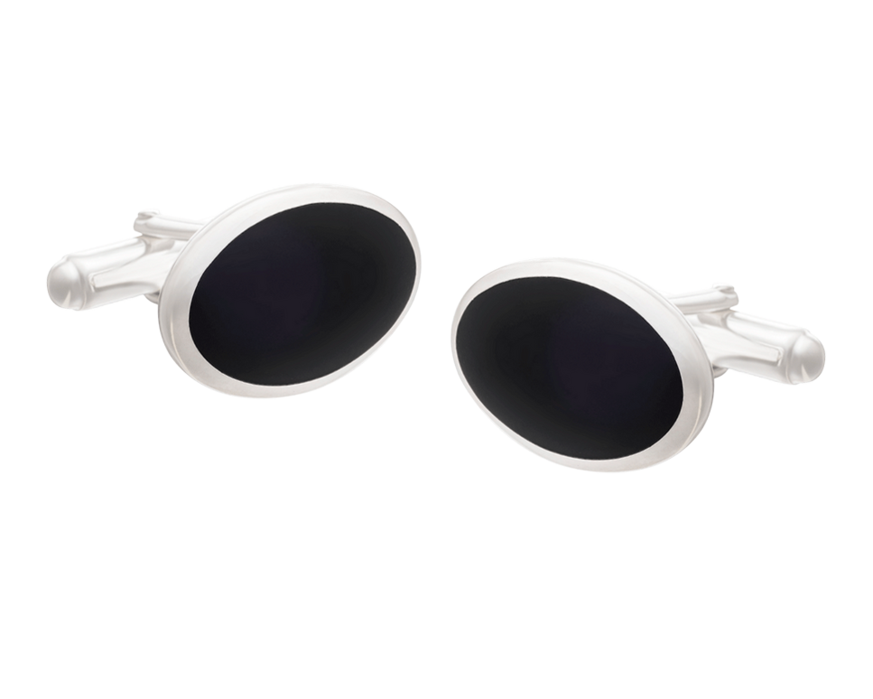 Elizabeth Parker Timeless Solid Silver and Onyx Classic Oval Cufflinks