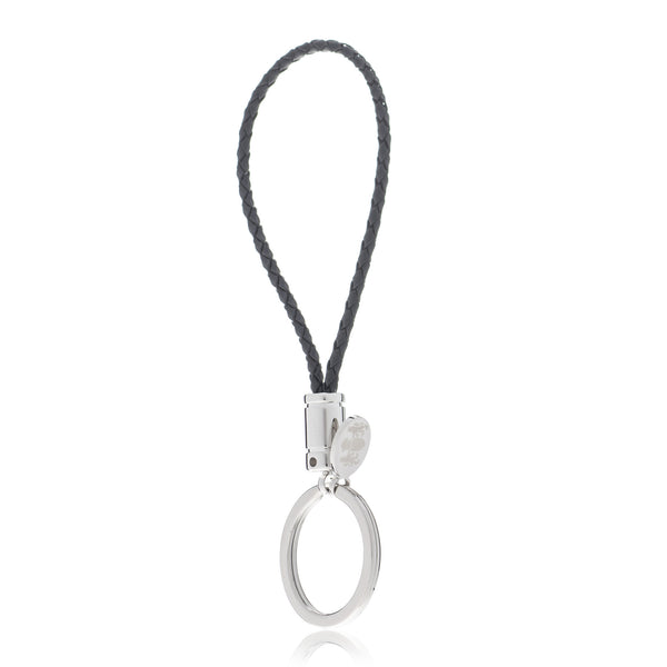 Braided Black Genuine Leather Key Ring with Elizabeth Parker Crest Swing Tag by Elizabeth Parker England