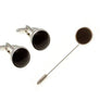 Round Black Onyx Stick Pin & Cufflinks Set by Elizabeth Parker England