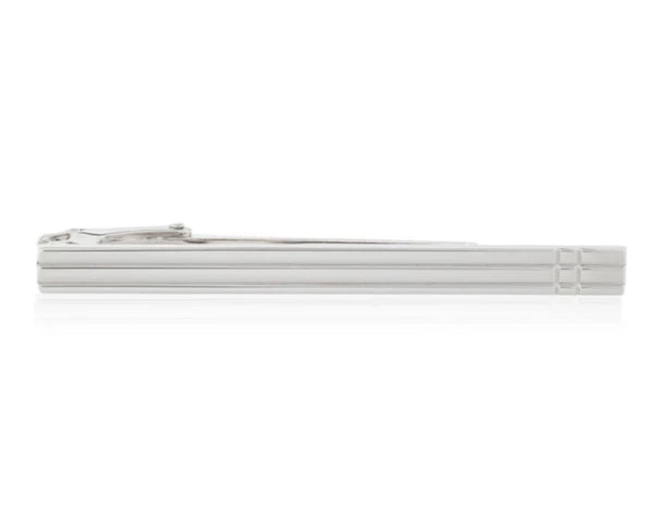 Elegant metal tie clip with crossed lines design by Elizabeth Parker