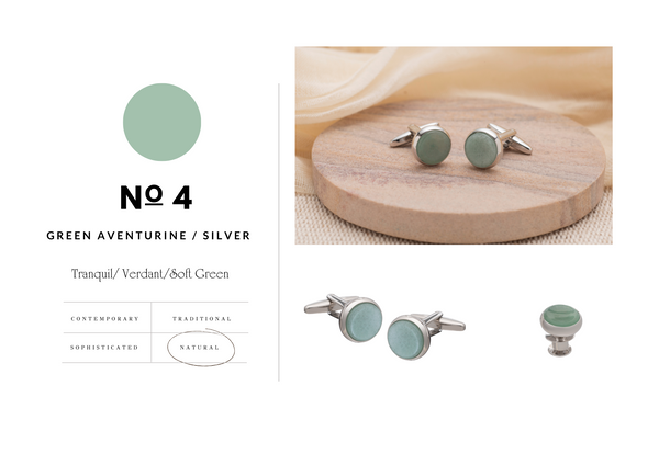 Signature Collection No4 Green Aventurine & Silver Cufflink and Lapel Pin Set