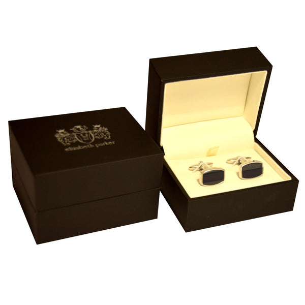 Starburst Black Plain Metal Enamel Cufflinks - AEPCB855 (C)