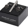 Round gun metal cufflinks with textured centre and matching tie clip gift set by Elizbabeth Parker