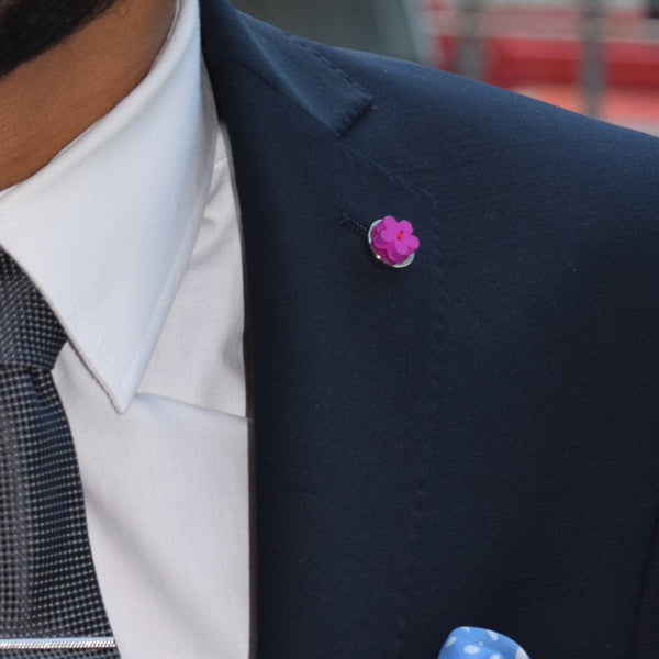 Blue Wooden Flower Lapel Pin