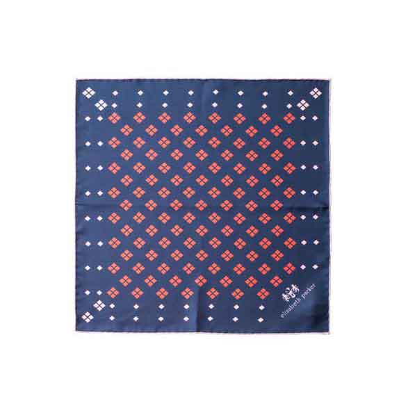 Elizabeth Parker Pink, Red and Navy Diamonds For Ever Silk Pocket Square