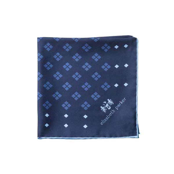 Elizabeth Parker Blue and Navy Diamonds For Ever Silk Pocket Square