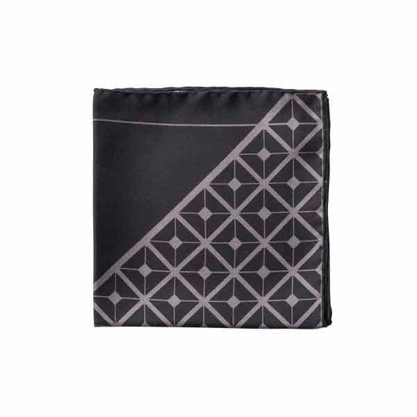 Diagonal Square Black and Grey Silk Pocket Square By Elizabeth Parker