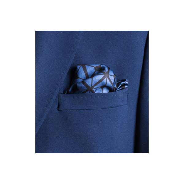 Diagonal Square Black and Navy Silk Pocket Square By Elizabeth Parker in jacket pocket