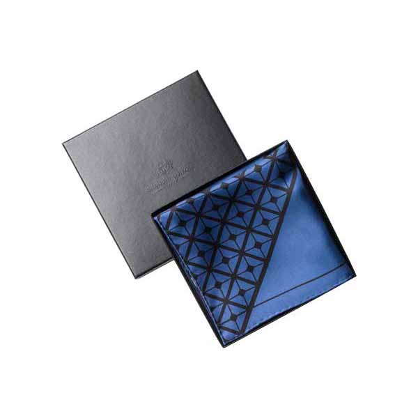 Diagonal Square Black and Navy Silk Pocket Square By Elizabeth Parker in gift box
