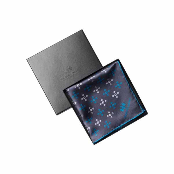 Teal Revolving Knot Silk Pocket Square by Elizabeth Parker in gift box