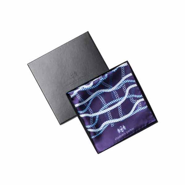 Blue and White Rope Twist Silk Pocket Square By Elizabeth Parker in gift box