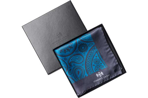 Teal Paisley Silk Pocket Square by Elizabeth Parker