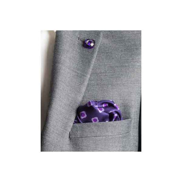 Purple Daisy Do Silk Pocket Square by Elizabeth Parker in jacket pocket