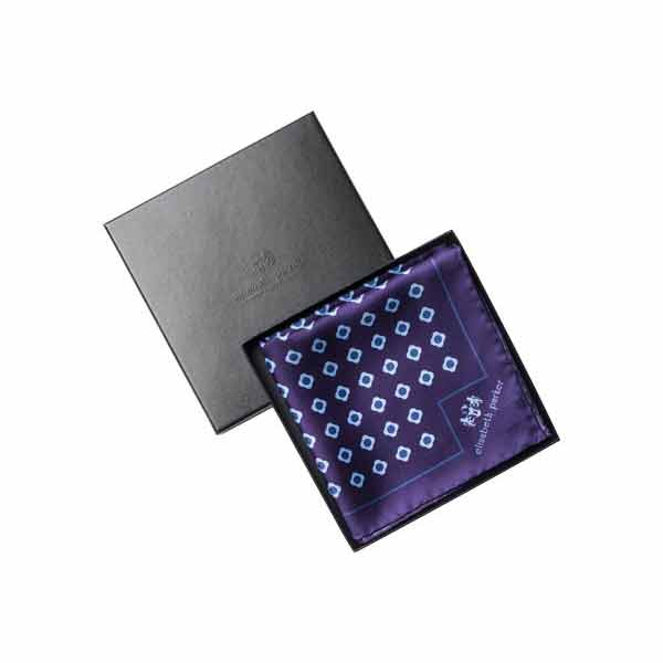 Blue Daisy Do Silk Pocket Square by Elizabeth Parker in gift box