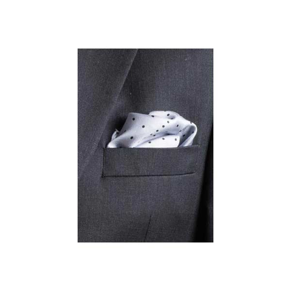 Grey Multi Dotty Silk Pocket Square By Elizabeth Parker in jacket pocket