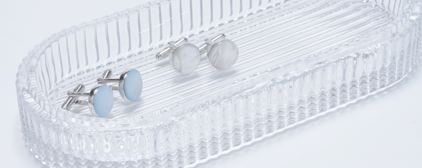 .925 Sterling Silver Mother of Pearl Full Moon Cufflinks in White and Blue