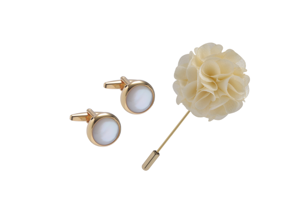 Fancy Satin Flower Gold Stickpin & Cufflink Set