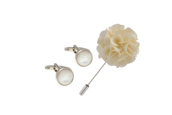 Fancy Satin Flower Stickpin & Cufflink Set