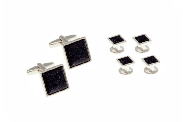 4 Blue Square Goldstone Dress Studs & Cufflinks Set
