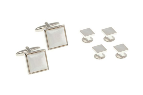 4 Square Mother Of Pearl Dress Studs & Cufflinks Set