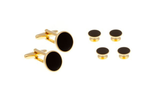 4 Black & Gold Plated Dress Studs & Cufflinks Set