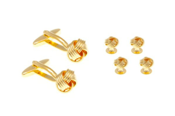 4 Gold Plated Woven Knot Dress Studs & Cufflinks Set