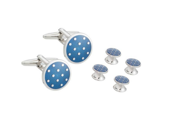 Blue Polka Dot Cufflink and Dress Stud Set