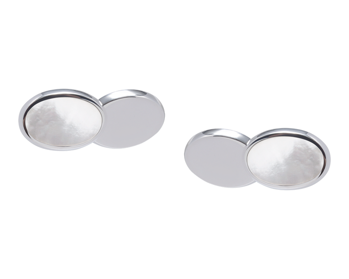 925 Sterling Silver Reversible MOP Double Chain Cufflinks