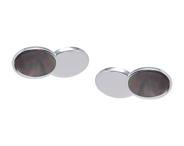 Personalised 925 Sterling Silver Reversible Smokey MOP Double Chain Cufflinks