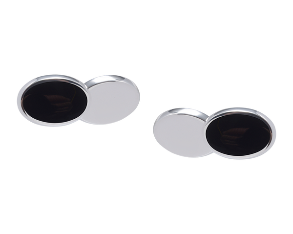 Personalised 925 Sterling Silver Reversible Black Onyx Double Chain Cufflinks