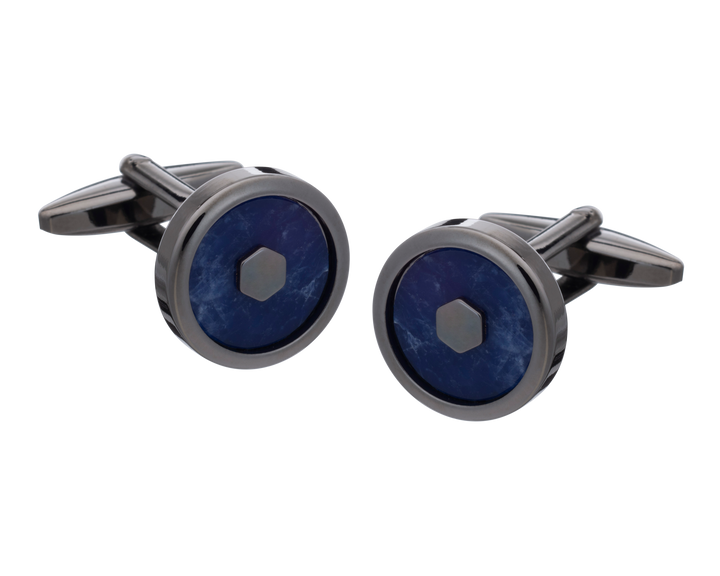 Hexy Middle Sodalite Gunmetal Cufflinks