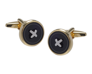 Bold Button Gold & Onyx Cufflinks