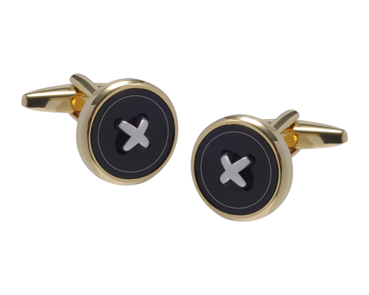 Bold Button Gold & Onyx Cufflinks
