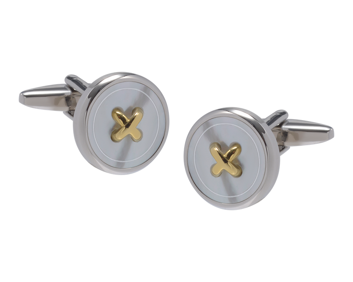 Bold Button Metal and Mother of Pearl Cufflinks