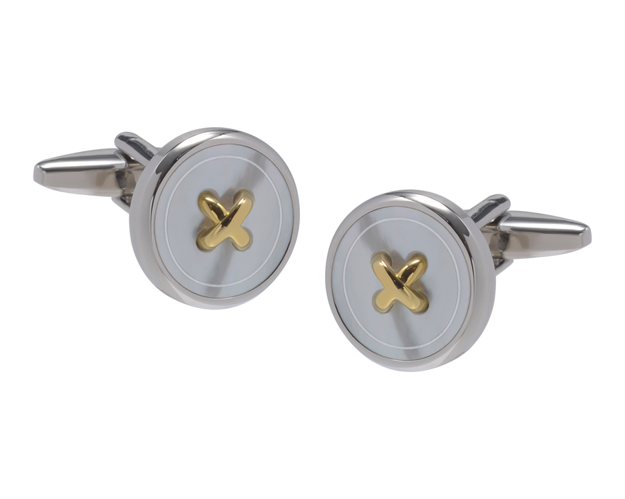 Bold Button Metal and Mother of Pearl Cufflinks