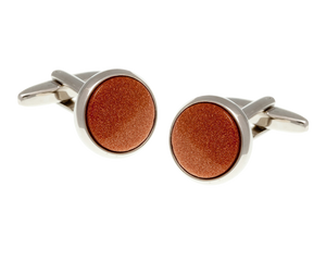 Round Brown Goldstone Cufflinks