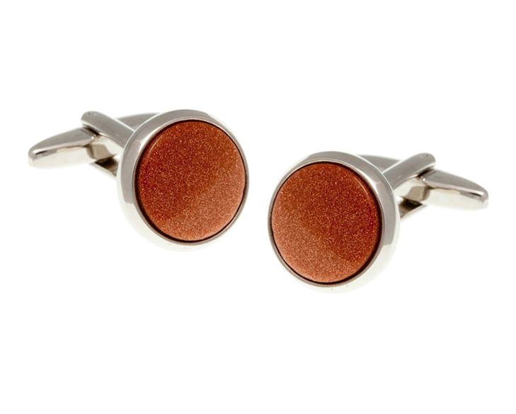 Round Brown Goldstone Cufflinks