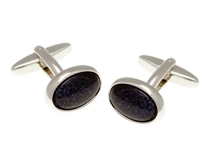 Oval Cabochon Blue Goldstone Semi Precious Stone Cufflinks