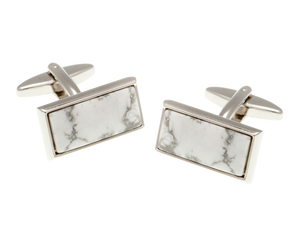 Oblong Howlite Marble Effect Stone Cufflinks