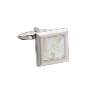 Square Spider's Web White Mother of Pearl Inlay Metal Cufflinks