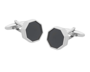 Octagonal Sunken Onyx Inlay Cufflinks
