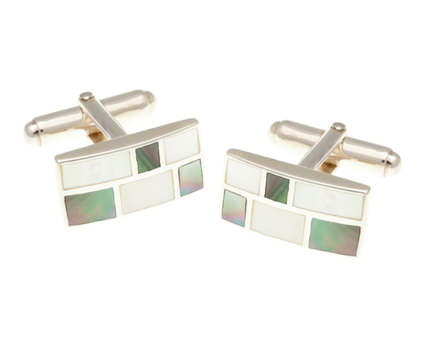 925 Sterling Silver Oblong Mother Of Peal Brickwork Cufflinks