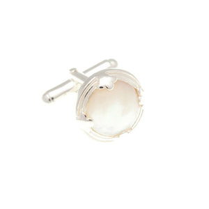 .925 Sterling SilverLeaf Edged Round Mother Of Pearl Cufflinks by Elizabeth Parker England