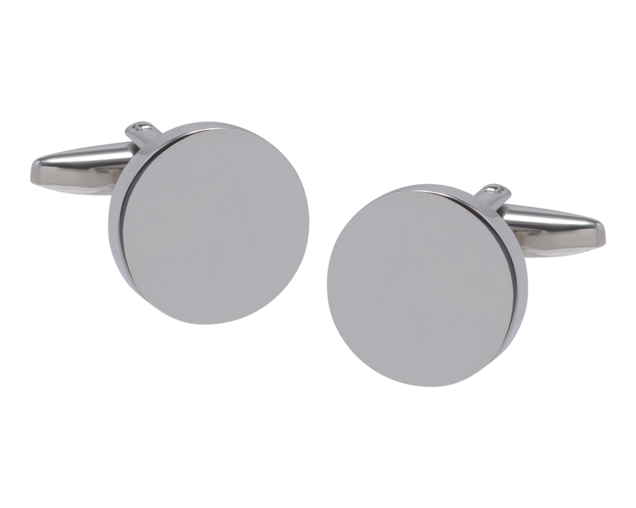 Personalised Stainless Steel Round Cufflinks with Complimentary Engraving (T)